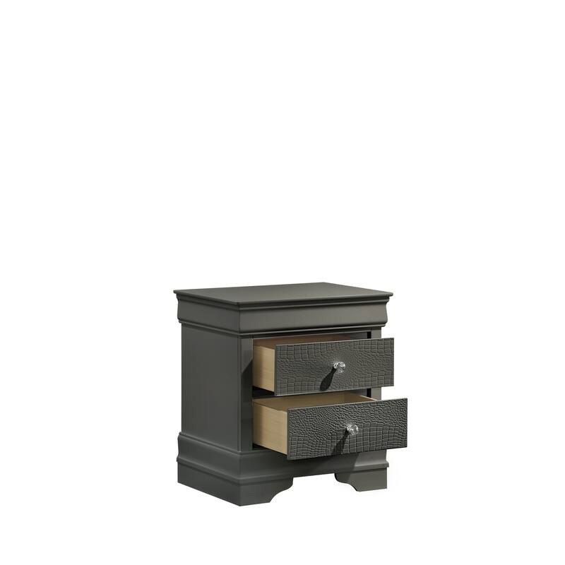 Modern 2-Drawer Nightstand in Metallic Gray with Wood Construction