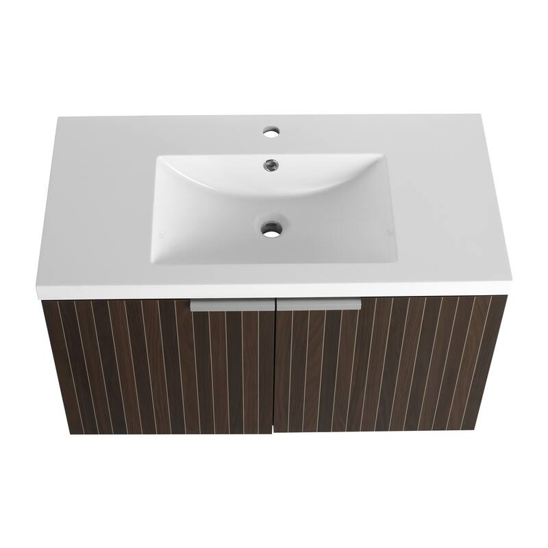 GDFStudio - Wall-Mounted Bathroom Vanity with Resin Sink, Soft Close Doors, and Ample Storage