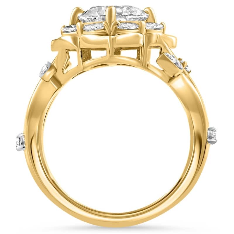 Certified 2.53Ct Diamond Engagement Vine Petal Ring Yellow Gold Lab Grown