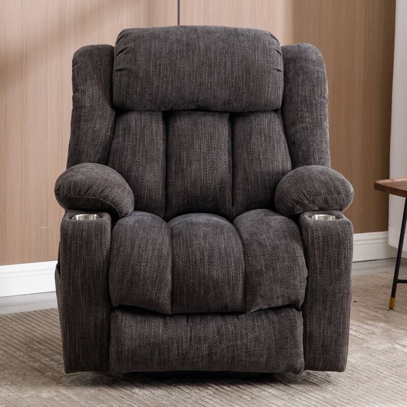 Chenille Power Lift Recliner Chair, with 8-Point Vibration Massage and Lumbar Heating, USB and Type-C Ports, Cup Holders