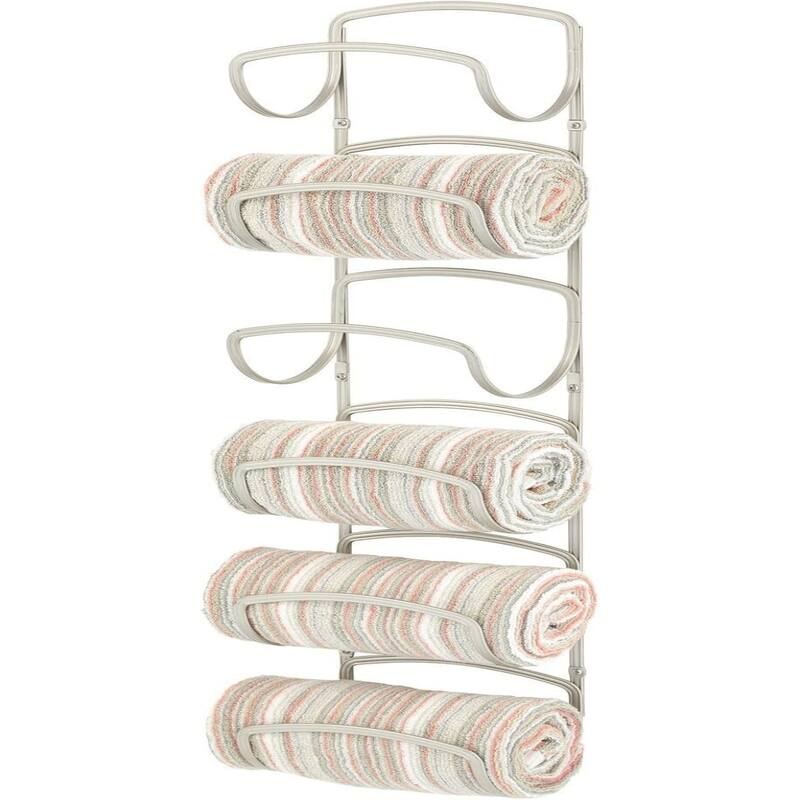 Bathroom six-layer wall-mounted steel towel storage rack - White