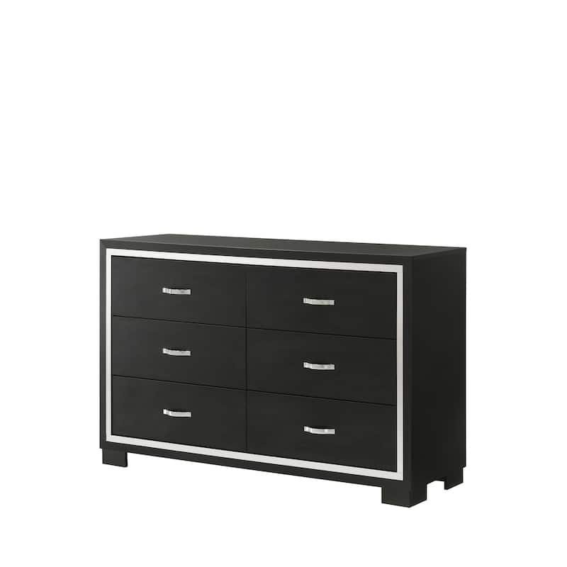 Pedro 6 Piece Black Velvel Upholstered Panel Bedroom Set