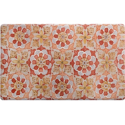 SoHome Cozy Living Turkish Tile Spice Floral Anti-Fatigue Kitchen Mat, Red/Yellow