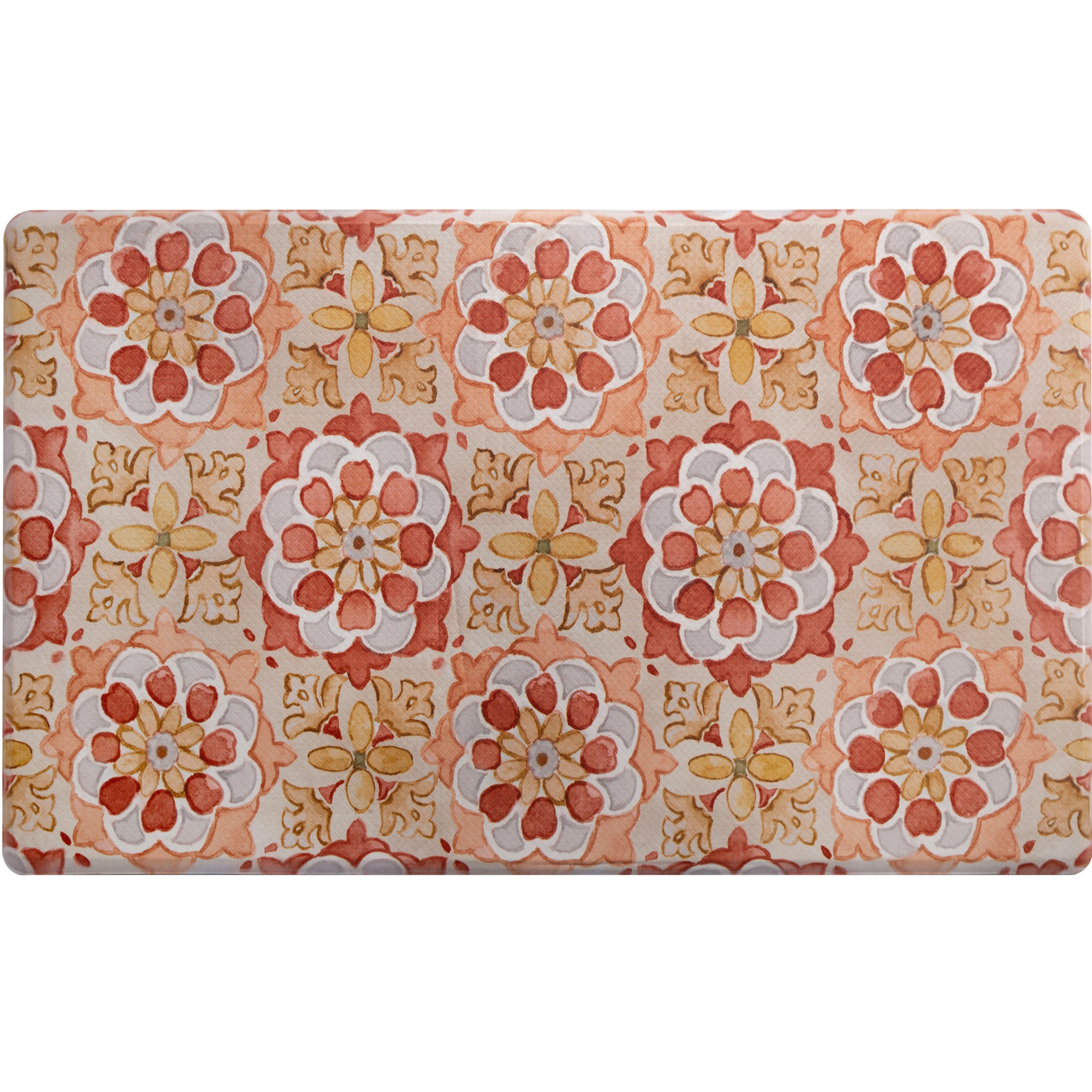 SoHome Cozy Living Turkish Tile Spice Floral Anti-Fatigue Kitchen Mat, Red/Yellow