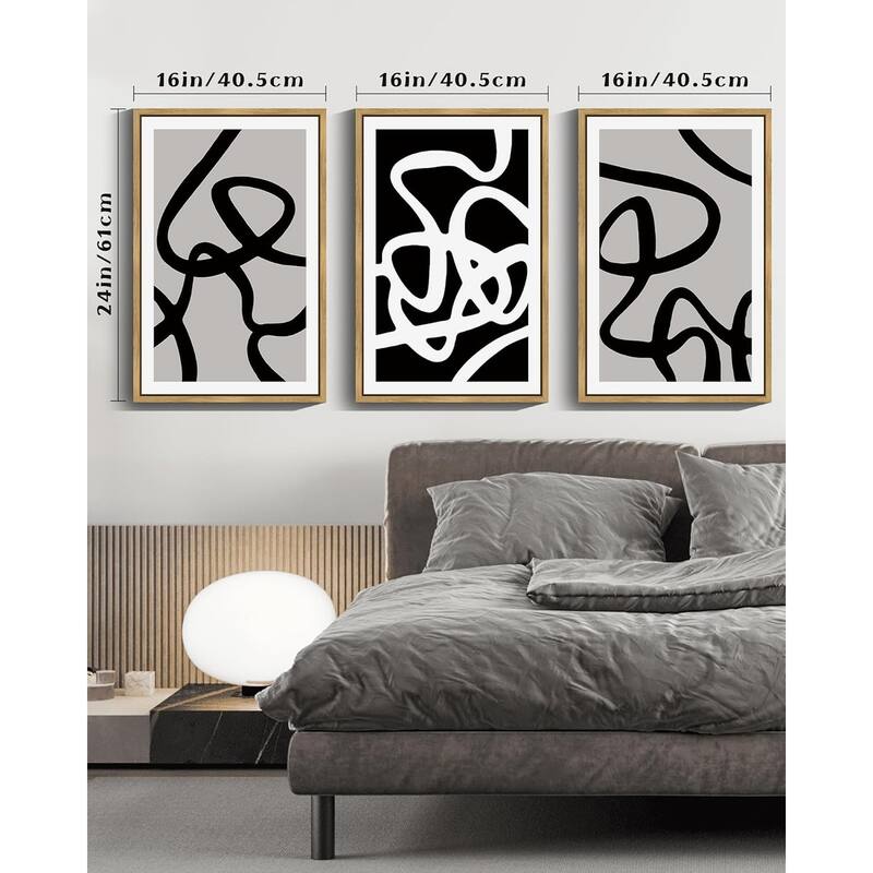 Black and White Lines Abstract Wall Art Ink Wash Minimalist