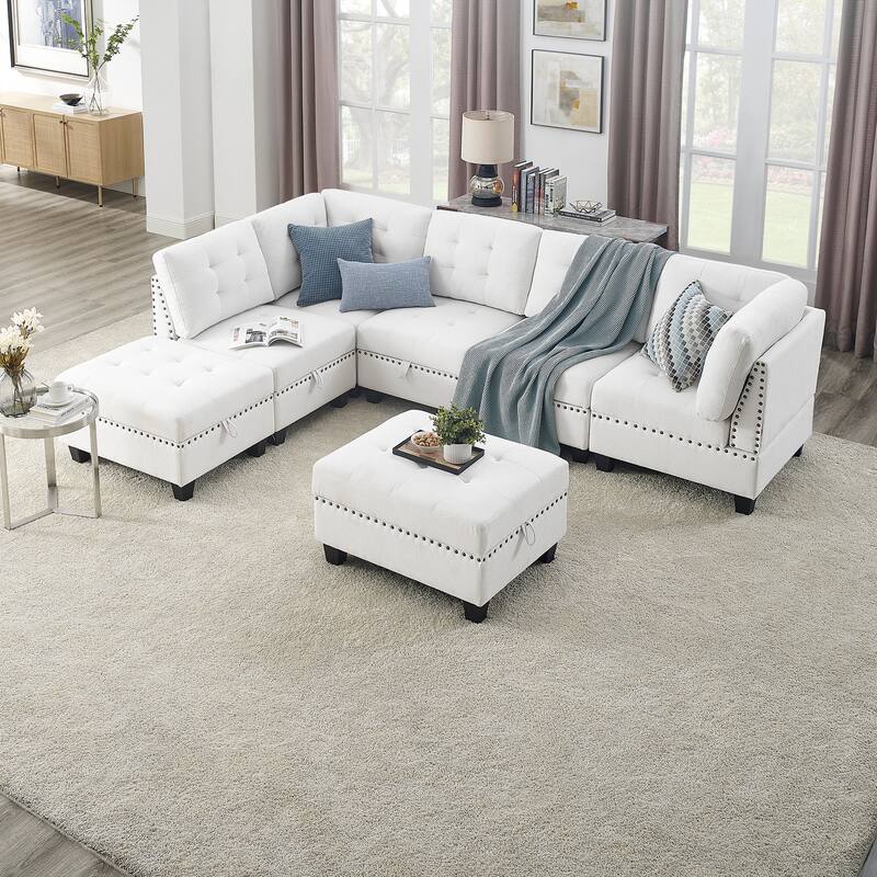 Sturdy Chenille Modular Sectional Sofa with Hidden Storage Bed Bath