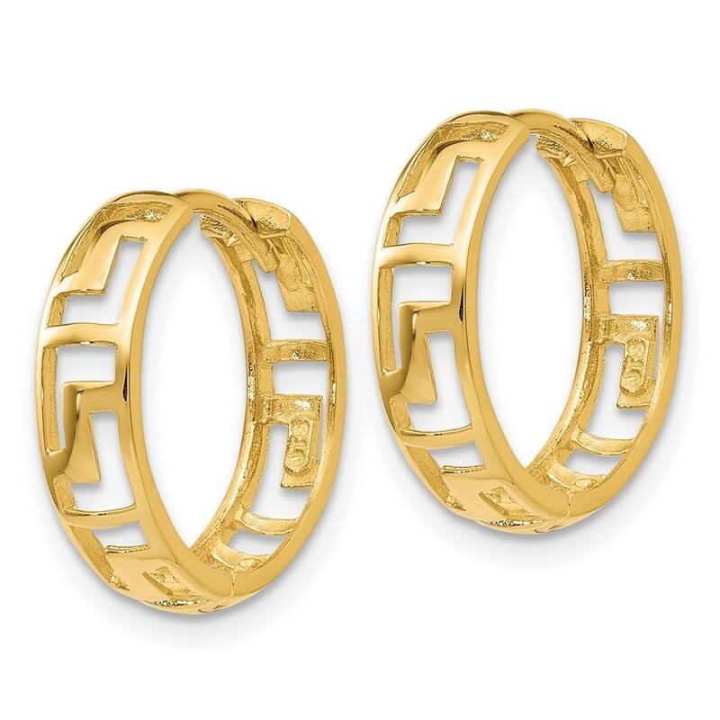 Curata 14k Yellow Gold Polished Greek Key 4x16mm Hinged Hoop Earrings