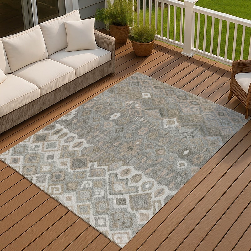 Machine Washable Indoor/ Outdoor Boho Moroccan Chantille Rug - Pewter - 3' x 5'