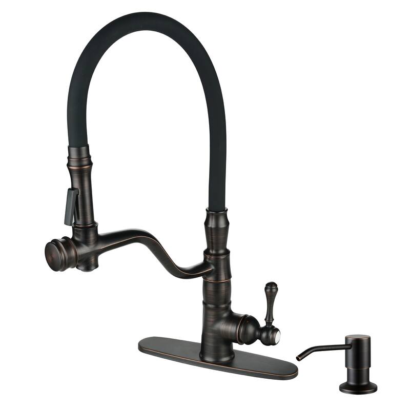 WOWOW Single-Handle Pull Down Kitchen Faucet with Soap Dispenser - Black