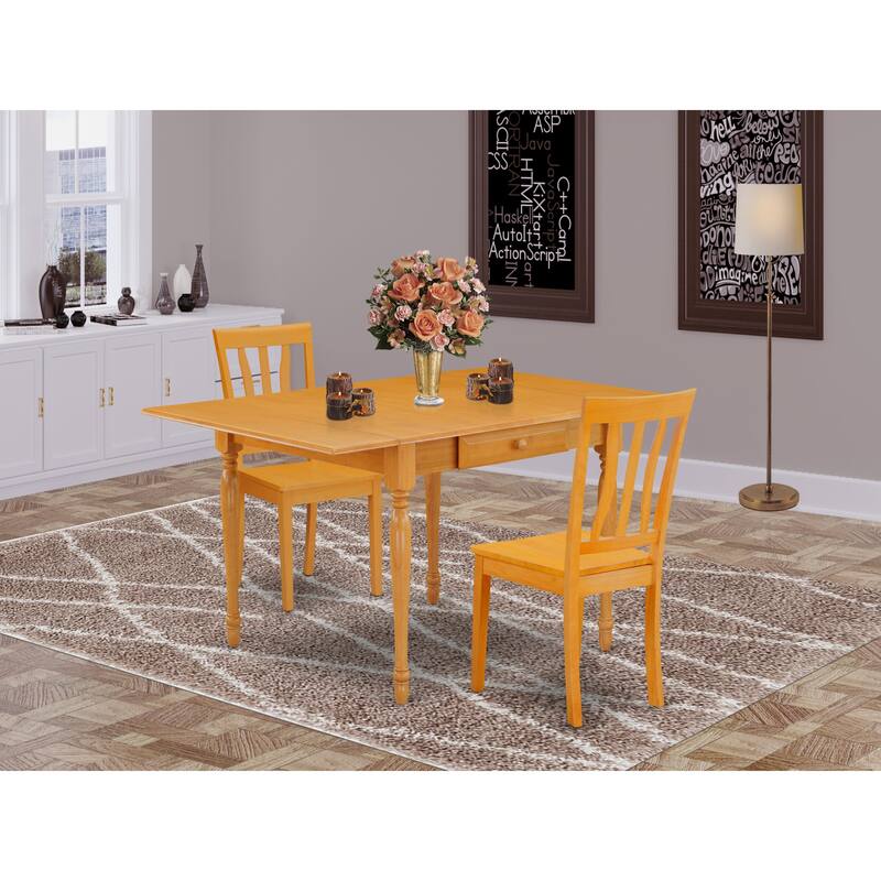 East West Furniture Dining Table Set Includes a Rectangle Wooden Table with Dropleaf and Dining Chairs (Pieces Options) - MZAN3-OAK-W