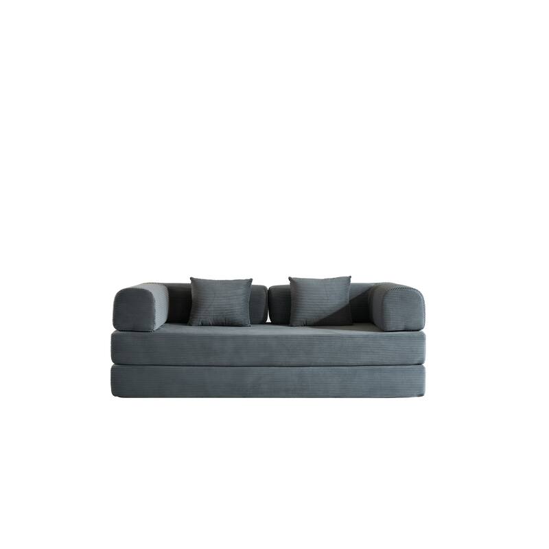 Convertible Sleeper Sofa Bed with Pillow, Corduroy Folding Mattress Couch with Fixed-Shape Frame, Floor Lounge Loveseat Sofa
