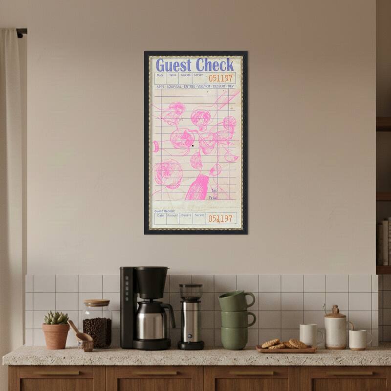 Cheers Guest Check Pink by Jolly and Dash Wood Framed Wall Art Print