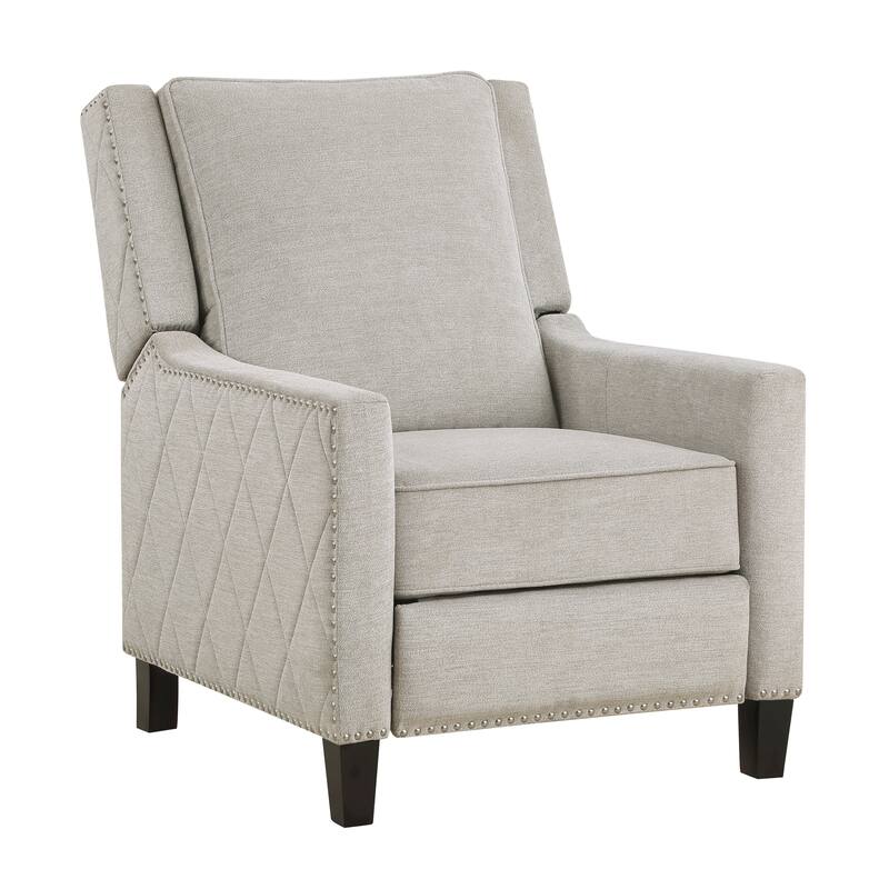 Reclining Chair 1Pc Sand-Color Textured Fabric Upholstered Nailhead Trim Wood Frame