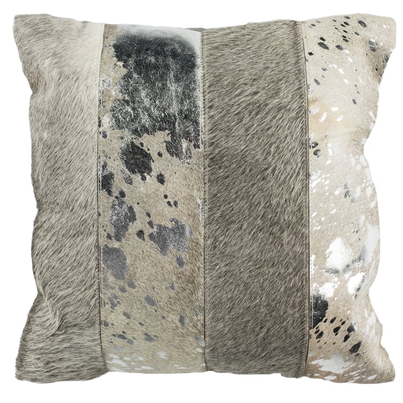SAFAVIEH Marketta Metallic Cowhide Grey/ Silver 20-inch Decorative Pillow