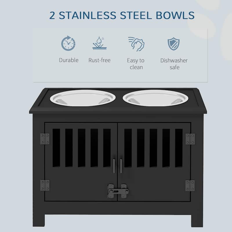 Elevated Pet Feeder Stand for Large Dogs with Storage Cabinet and 2 Stainless Steel Bowls - 23.5" L x 11.75" W x 17" H