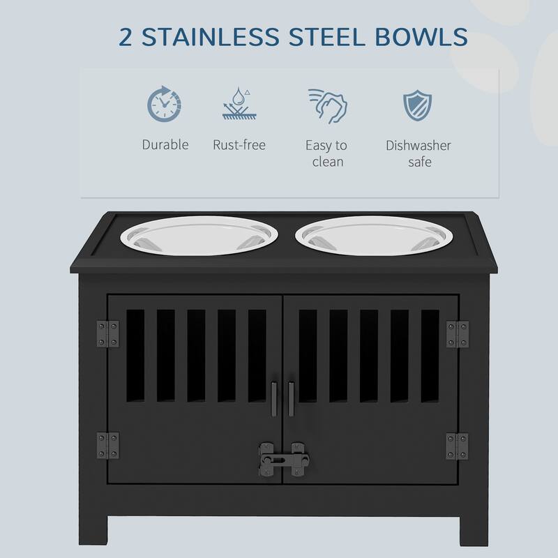 PawHut Large Elevated Dog Bowls with Storage Cabinet Containing Large 37L Capacity, Raised Dog Bowl Stand Pet Food Bowl - Black