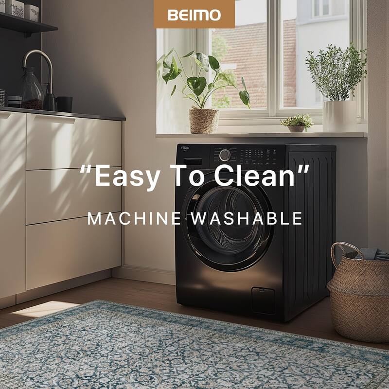 Mcow Grey Faded Floral Low Pile Machine Washable Non-Slip Area Rug