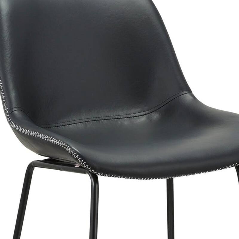 Set of Two Black Faux Leather Bar Chairs with Low Back and Metal Frame - 20” x 21” x 38”