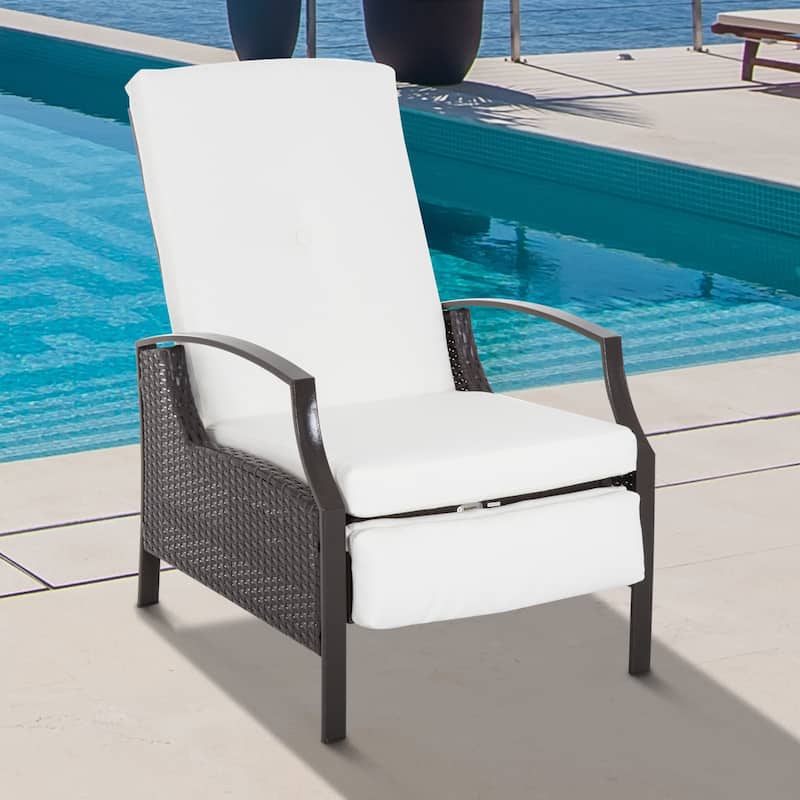 Outsunny Rattan Adjustable Recliner Chair with Hand-Woven All-Weather Wicker for Patio, Outdoor, Garden, Poolside - White