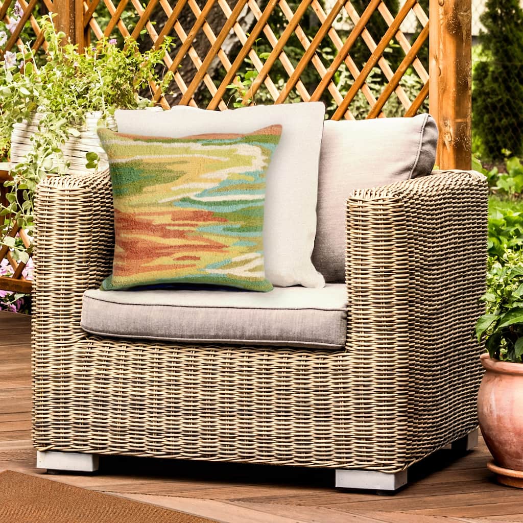 Liora Manne Frontporch Watercolor Pillow Green 18" Sq
