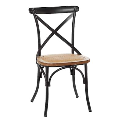 Metal Dining Chair with Brown Rattan Seat with or without Curved Details - Set of 2 Black or White - Roche River Decor