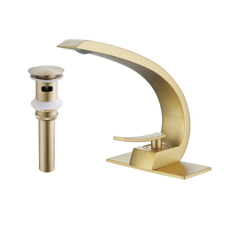 7.7"H Solid Brass Single-Handle Bathroom Sink Faucet with Drain Assembly (Deck plate included) - Brushed Gold
