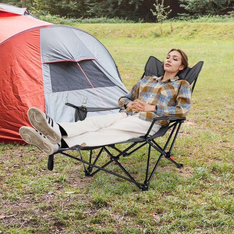 Goplus Camping Lounge Chair with Detachable Footrest & 4-Position - See Details