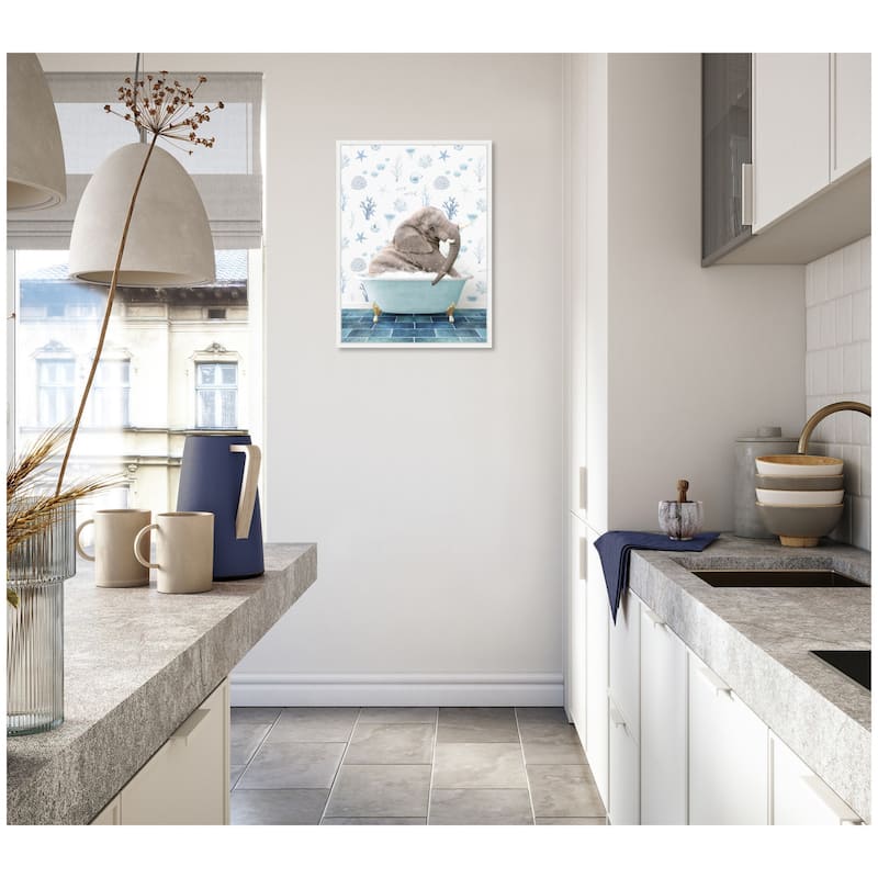 Kate and Laurel Sylvie Young Elephant in Under the Sea Bathtub Framed Canvas by Amy Peterson