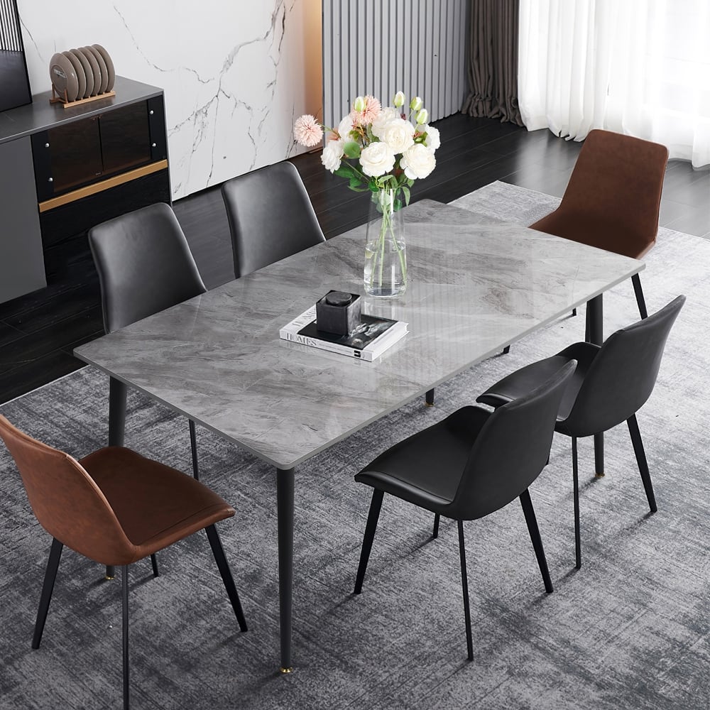UNHO Modern Dining Table with Slate Stone Top and Metal Legs Rectangle - 47.2x27.5x30 inch
