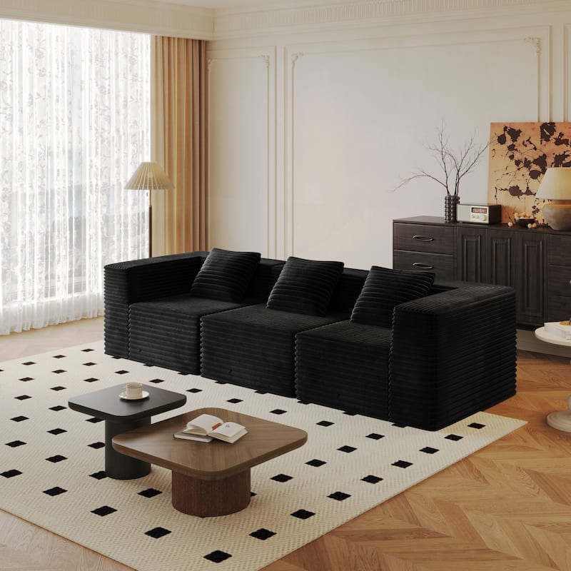 Corduroy Boneless Sectional Couch Floor Deep Seat Sofa with Pillows