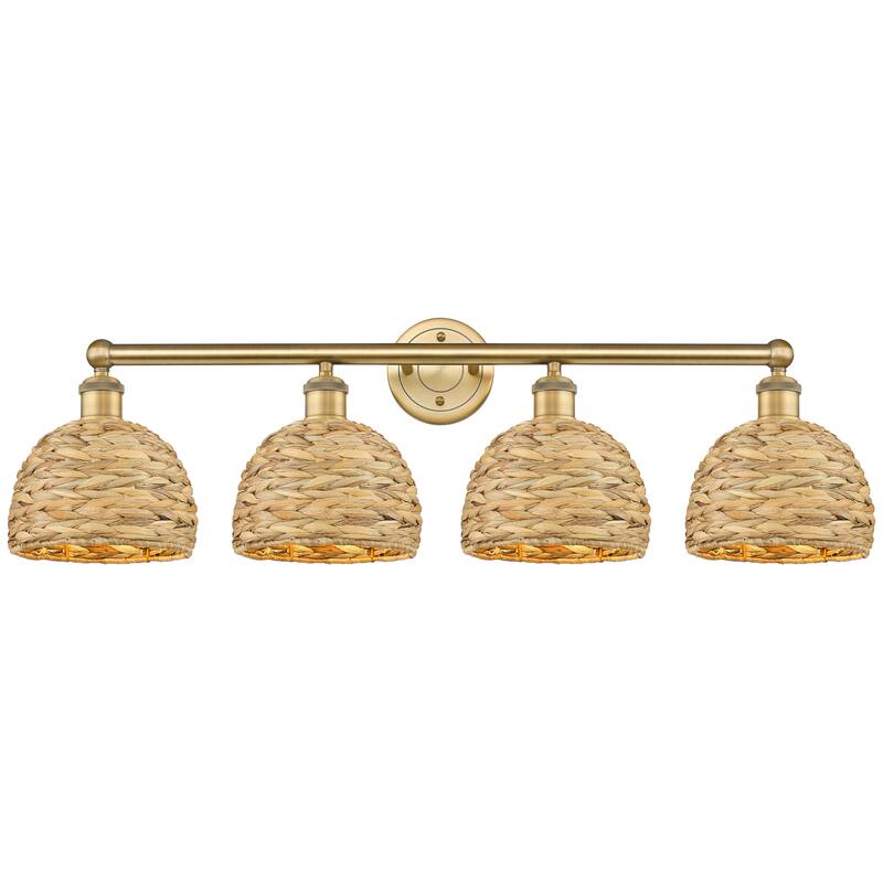 Innovations Lighting Endless Possibilities Edison - Woven Rattan - 4 Light 35" Bath Vanity Light - Brushed Brass