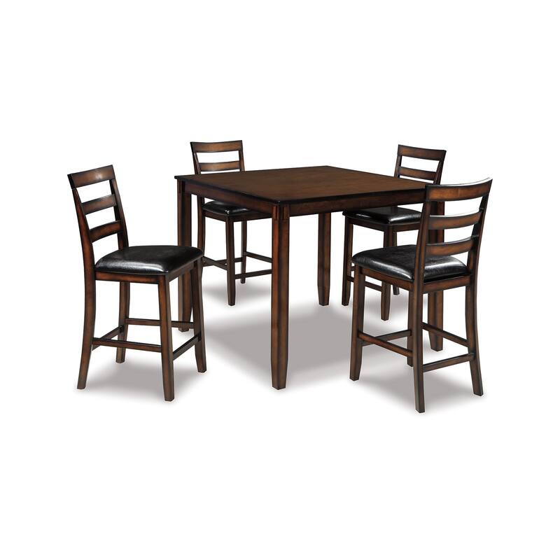 Covvi 5pc Counter Height Dining Table Set, Ladder Chairs, Brown Wood