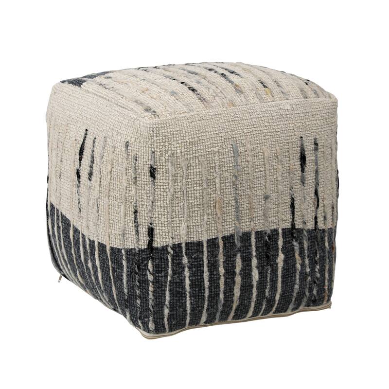Mana Wool Upholstered Ottoman, Gray with Neutral Tones