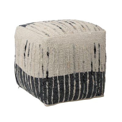 Mana Wool Upholstered Ottoman, Gray with Neutral Tones