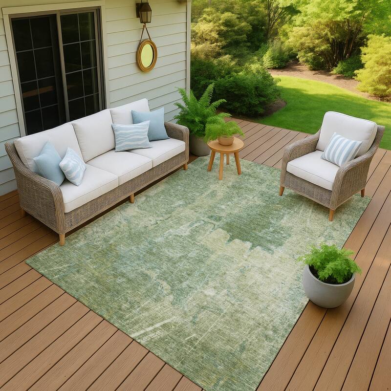 Machine Washable Indoor/ Outdoor Abstract Modern Chantille Rug - Aloe - 2'6" x 3'10"