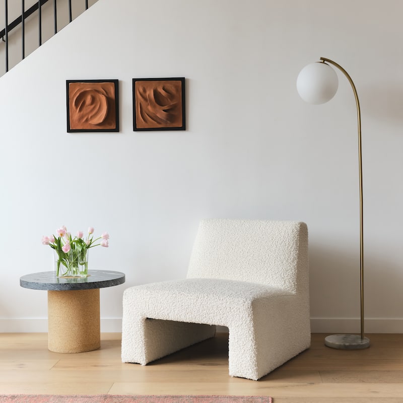 Brightech Luna Drop 75 in. Antique Brass Modern LED Super Bright Floor Lamp with Frosted White Glass Globe Shade