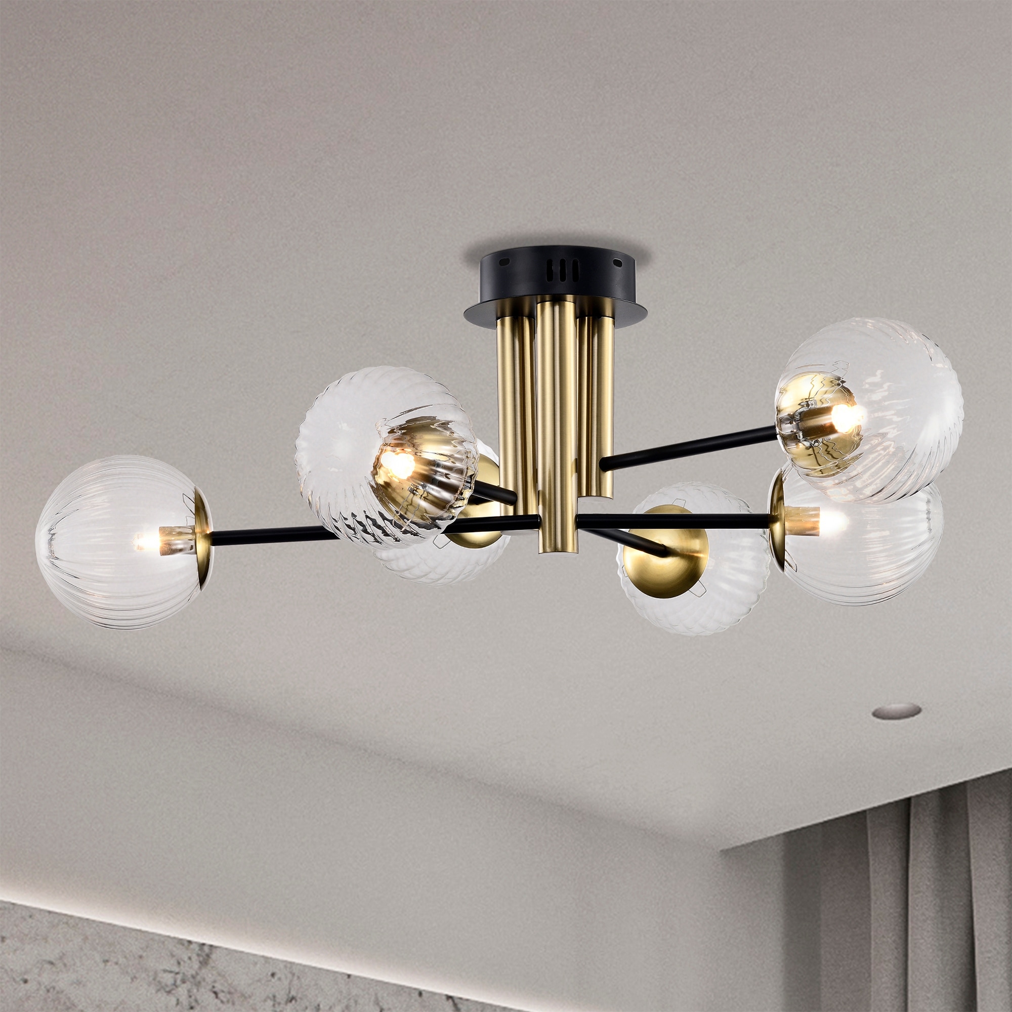 Atlas 32 Inch Globe Clear Glass Semi Flush Mount 6 Light N A