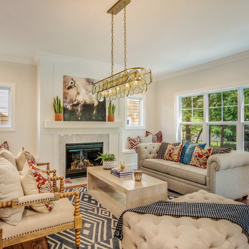 39.76" Modern Dimmable Linear Large Glass Chandelier with Circular Textured Green Glass Shade - W39.8"