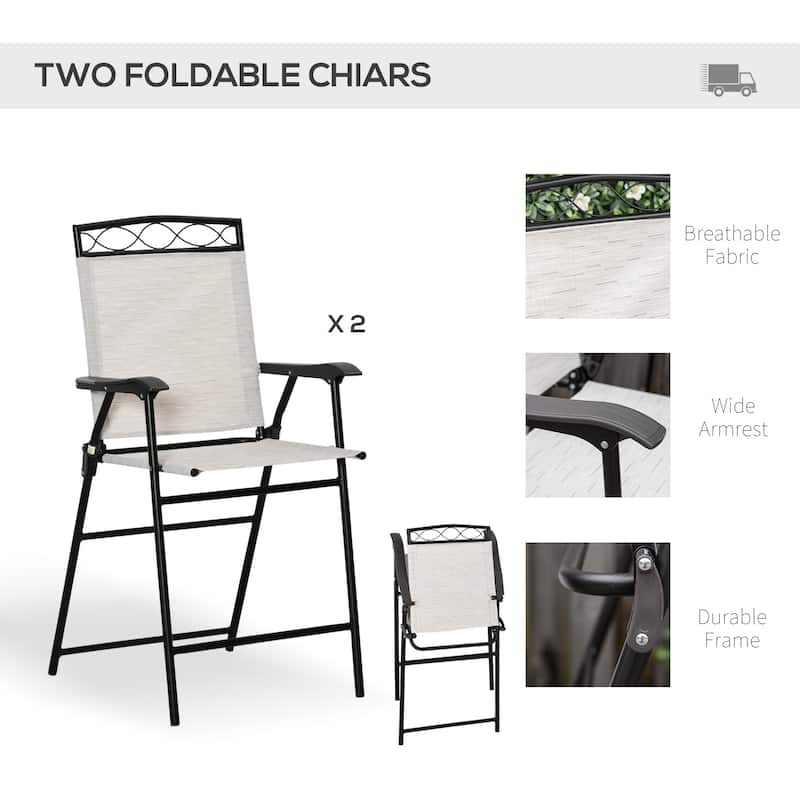 Outsunny 4 Piece Folding Outdoor Patio Pub Dining Table And Chairs Set With 6' Adjustable Tilt Umbrella