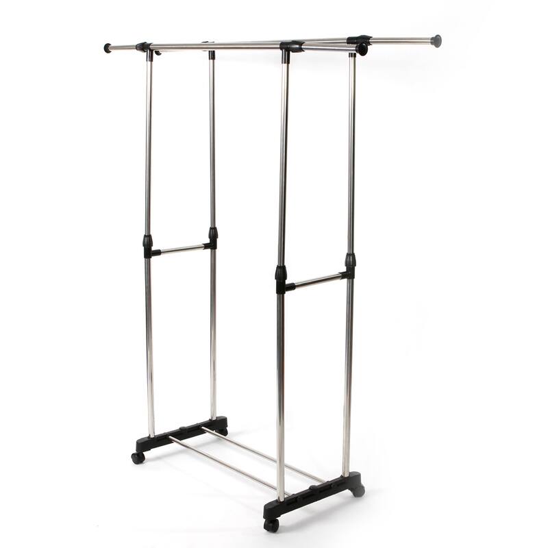 Single/Dual-bar Vertically-stretching Stand Clothes Rack with Shoe Shelf