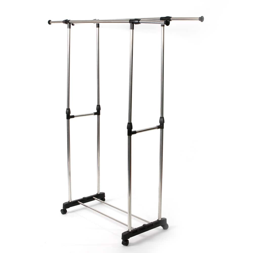 Single/Dual-bar Vertically-stretching Stand Clothes Rack with Shoe Shelf