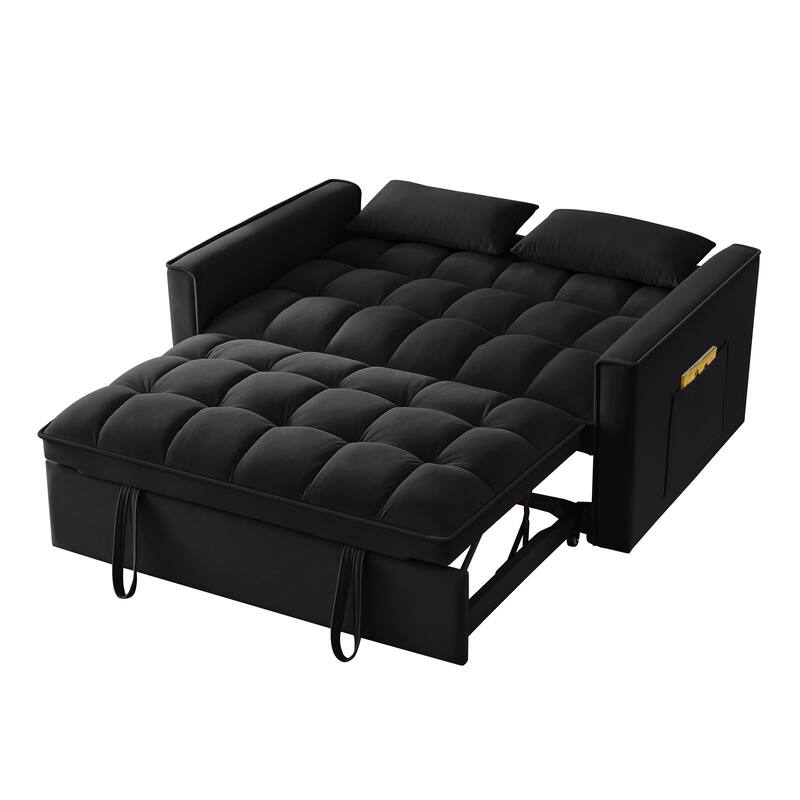 Velvet Loveseat Sofa Bed 4-in-1 with Adjustable Backrest and Storage Pockets