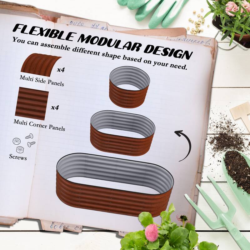 Raised Garden Bed Kit, Outdoor Metal Elevated Box with Safety Edging, Easy DIY Stock Tank for Growing Flowers,Herbs & Vegetables