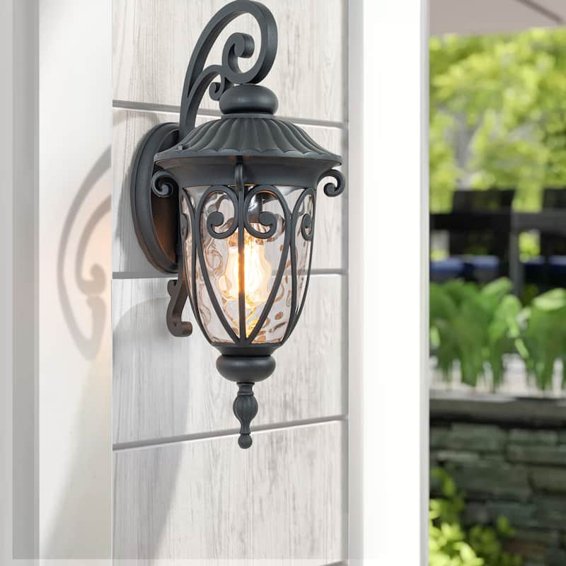 C Cattleya 1-Light Matte Black Aluminum Outdoor Wall Lantern Sconce with Clear Glass