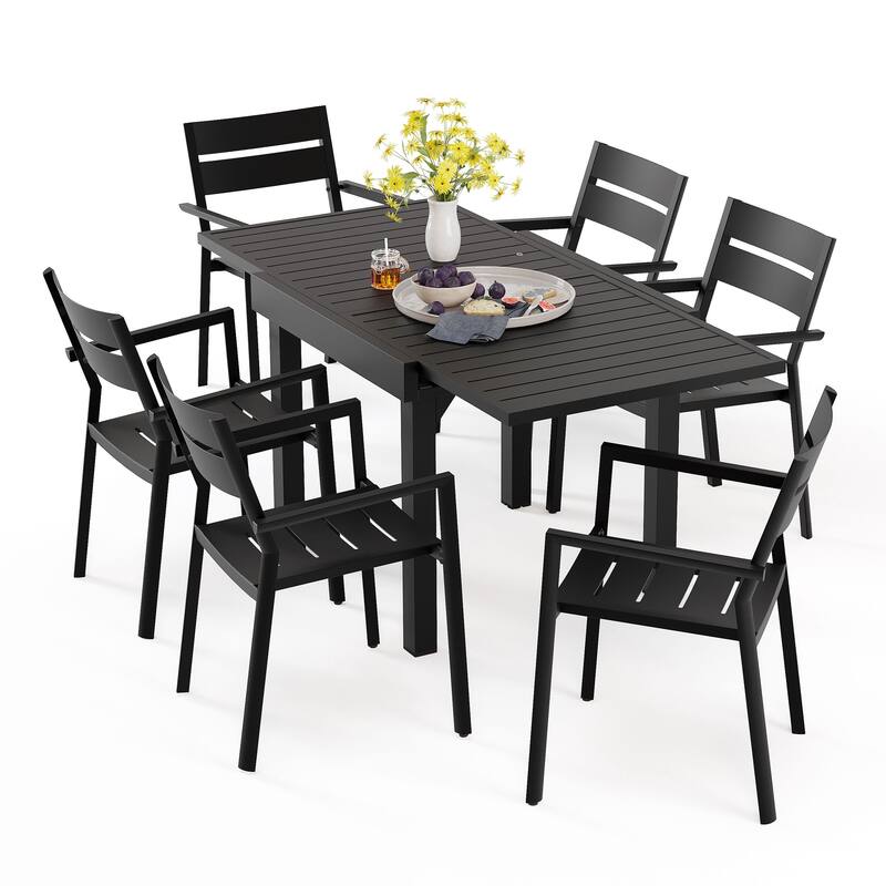 Outdoor 3/5/7-piece Patio Aluminum Dining Set - Black-Set of 7