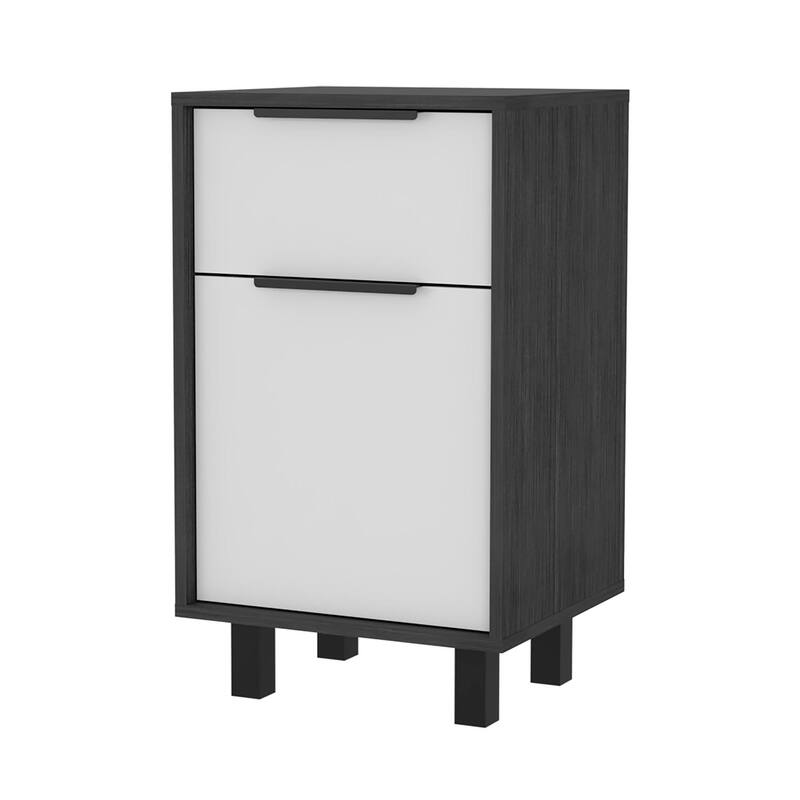 Nightstand with 1 Drawer and Single Door Cabinet - Smokey Oak & White