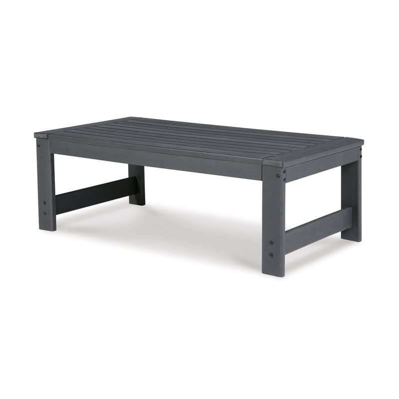Wigo 48 Inch Outdoor Coffee Table, Slatted Top, Modern Style, Charcoal Gray