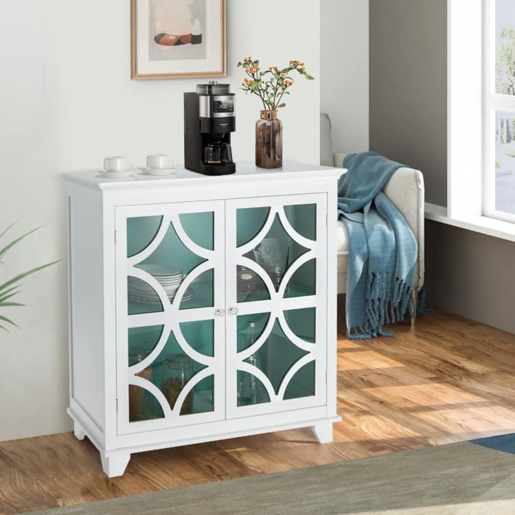 Kitchen Buffet Sideboard with Glass Doors and Adjustable Shelf - 36" x 15.5" x 38"(L x W x H)