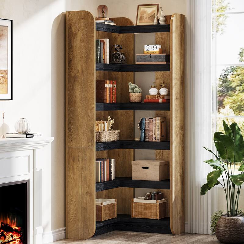 Corner Bookshelf, 6-Tier Bookcase with Storage for Home Office