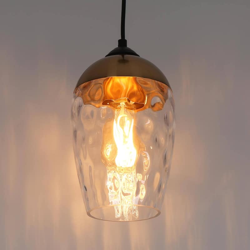 Modern Contemporary 1-Light Black and Gold Hammered Glass Pendant Light Fixtures for Kitchen Island